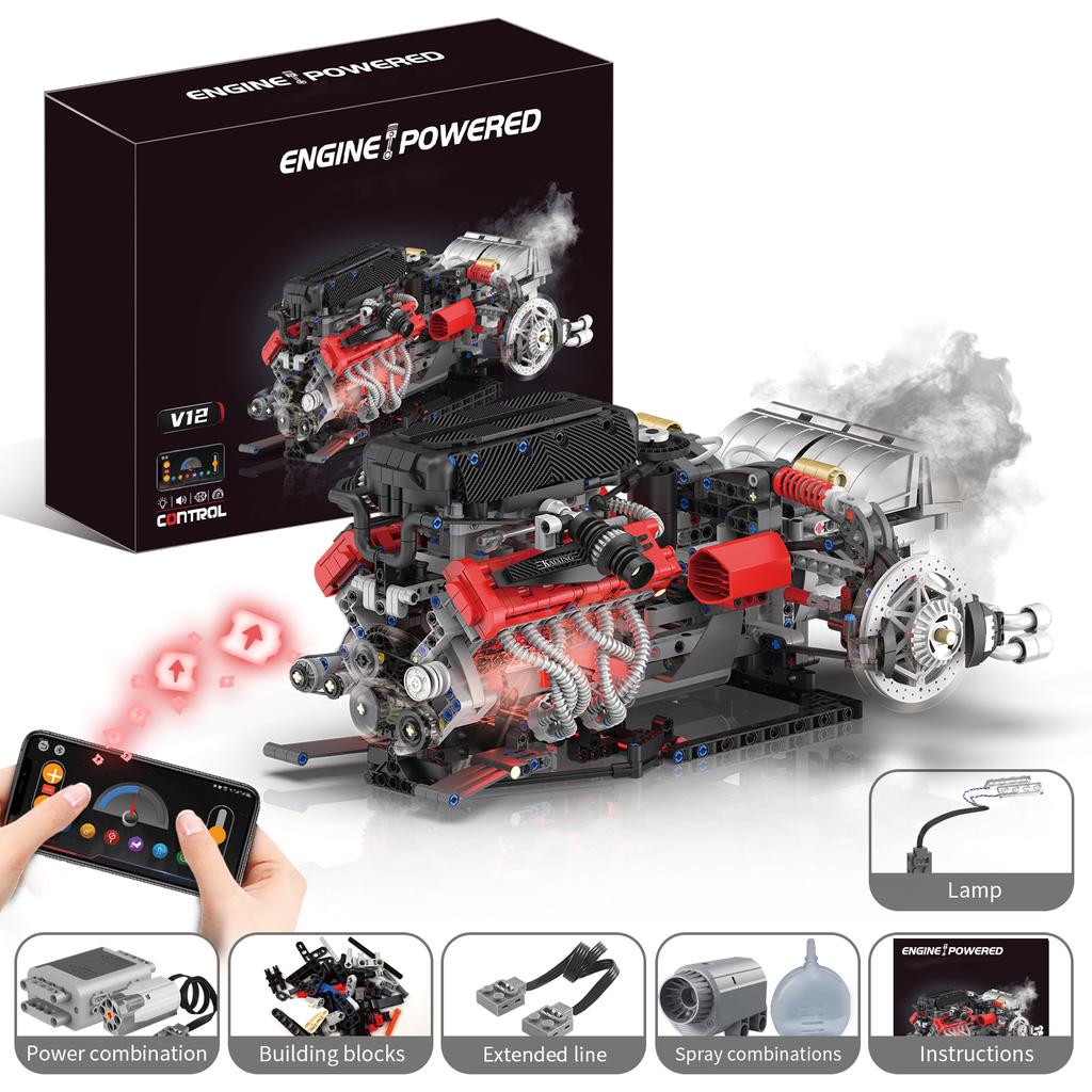 V12 Aircraft Engine Building Blocks Toys Set, Mechanical Engine Model Assembly Ornaments, Children And Adults Birthday Gift
