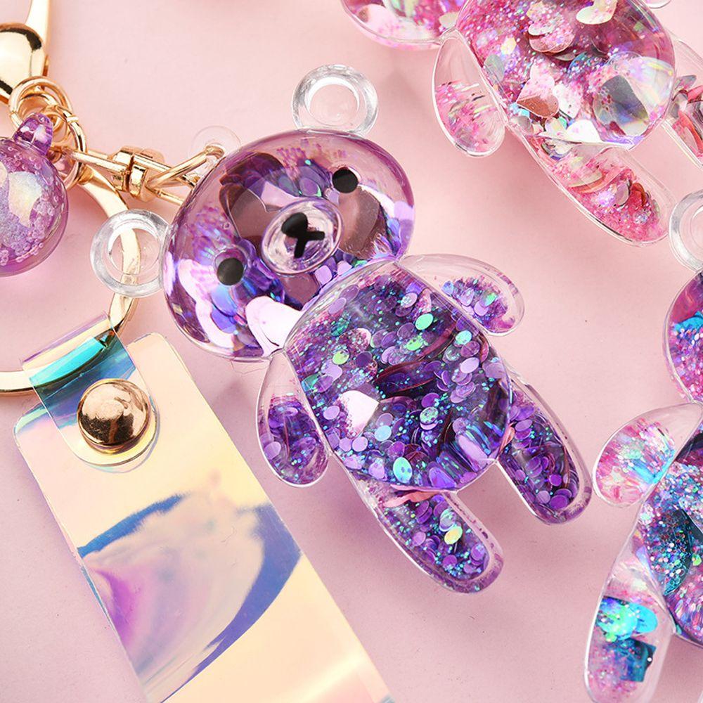 Cartoon Car Charm Acrylic Key Fob Liquid Keyring Backpack Pendant Glitter Bear Quicksand Keyring