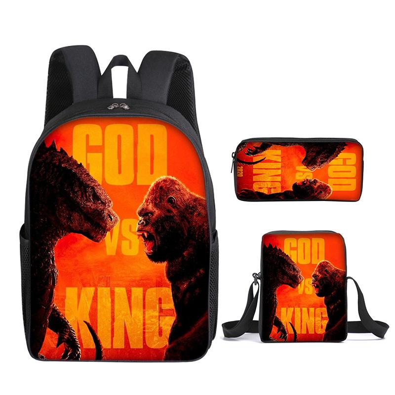 2021 Школьная сумка Godzilla Wars King Kong Набор из трех предметов Рюкзак с принтом для учеников начальной и средней школы Мультяшная школьная сумка
