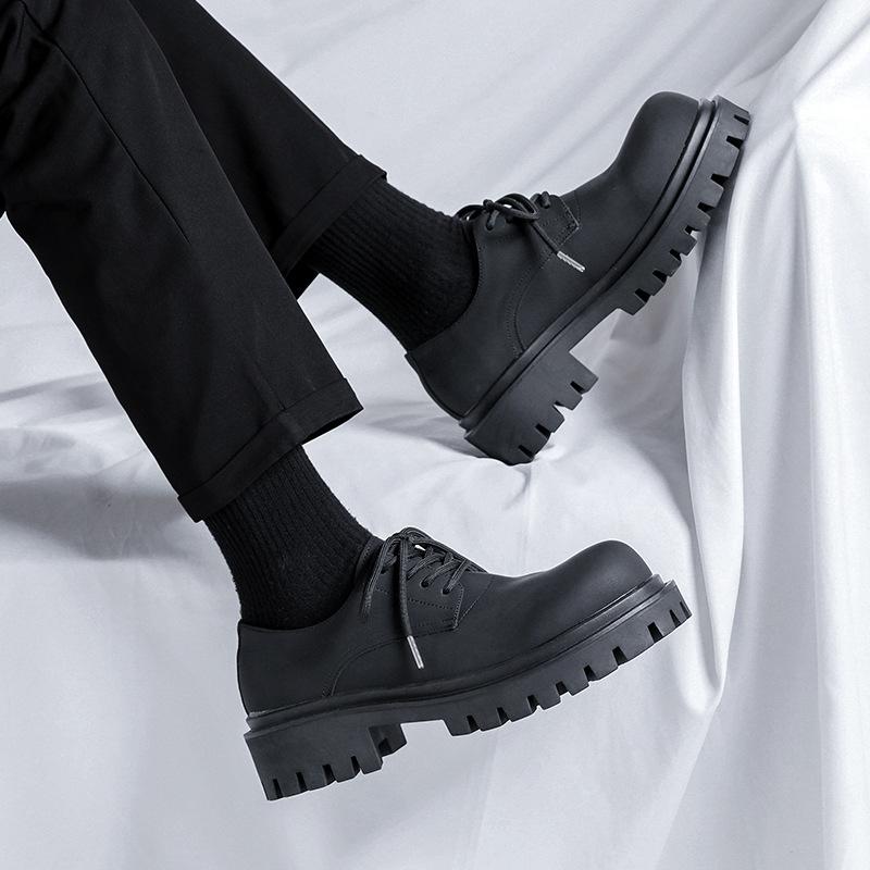 Туфли дерби на платформе с круглым носком в британском стиле, мужские темные кожаные туфли небольшого размера, модные японские ретро-туфли с большим носком 9518-R