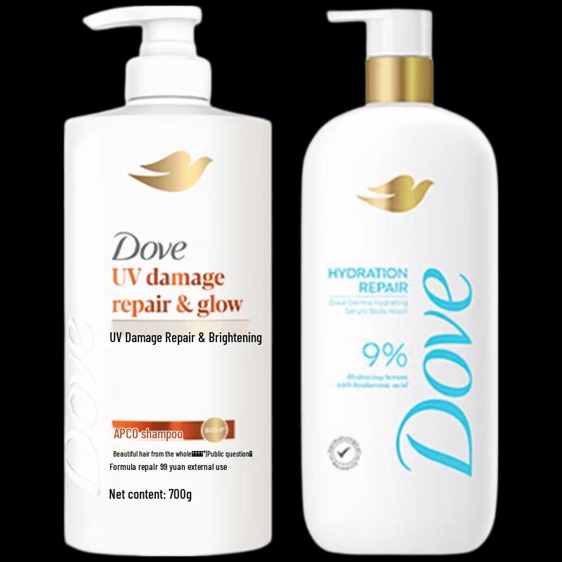 Dove Repair & Brighten Shampoo and Hyaluronic Acid Shower Gel Duo