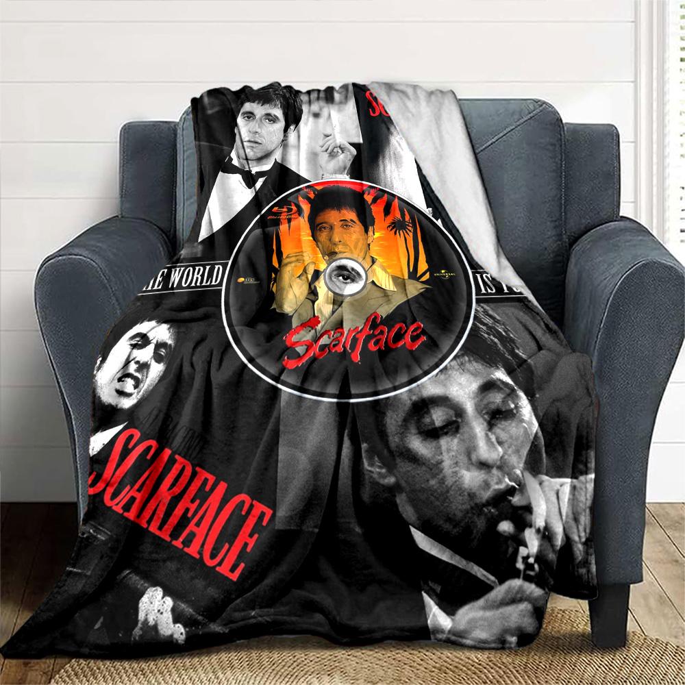 Scarface Movie Poster Collage Flannel Blanket Super Soft Warm Cozy Blanket For Sofa Bed Office Travel Allseason Home Decor Gift
