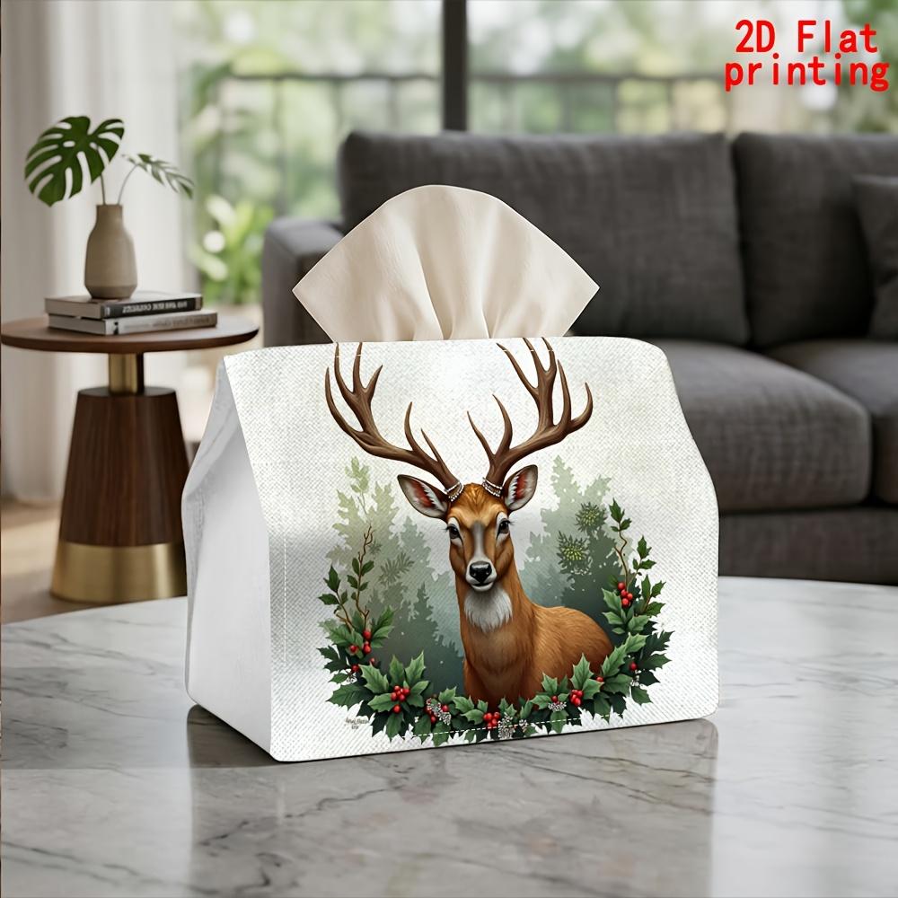 2D Flat 1pc, Tissue Box. Reusable Antler Wreath Pattern Napkin Dispenser, Daily Desktop Paper Organizer, Suitable for Kitchen Living Room Bedroom Bath