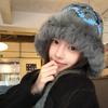 Windproof Faux Fur Lei Feng Hat Ethnic Style Pullover Beanie Hat Knitted Plush Hat Autumn Winter