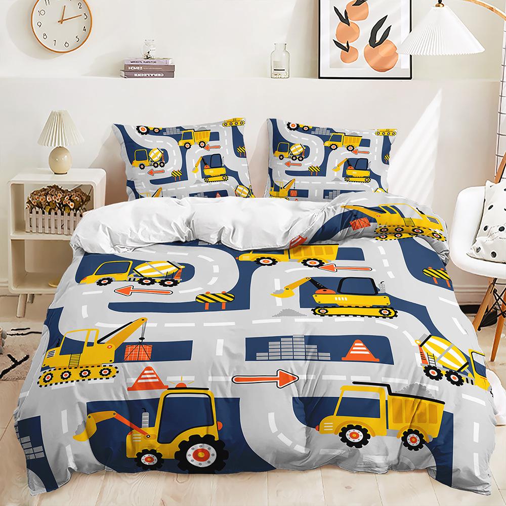 Трехпредметный пододеяльник с бульдозером и большим грузовиком, двухпредметный комплект постельного белья