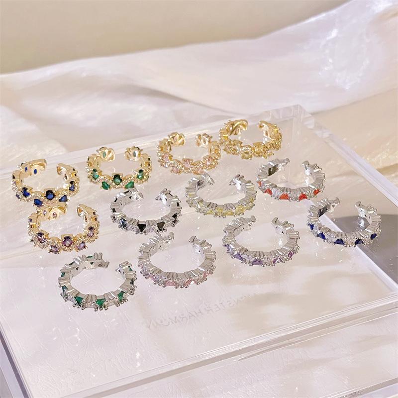 Цветной бриллиант 'Сокровище' Открытое кольцо Нишевый дизайн Легкая роскошь Высокое чувство Индивидуальность Мода Супер фея Ряд бриллиантов циркона Кольцо Женщина