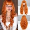 Orange Natural Deep Wavy Wig with Bangs Synthetic Fiber Daily Wear Cosplay Natural Long Wavy Wig Ombre Grey Light Blonde