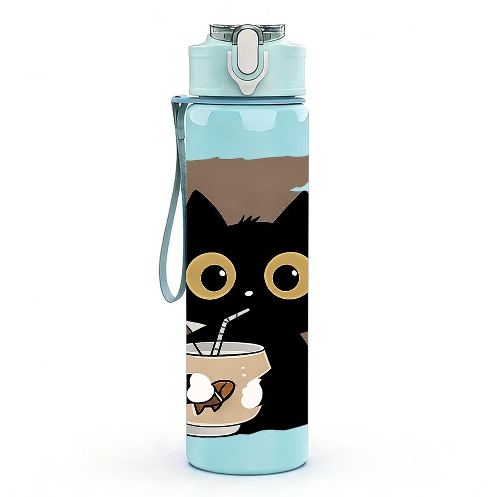 1PC Coffee Mug Black Cat Art Print 750ml Color Plastic Sports Water Bottle Leakproof Flip Straw Lid Suitable for Sports Office Home Use