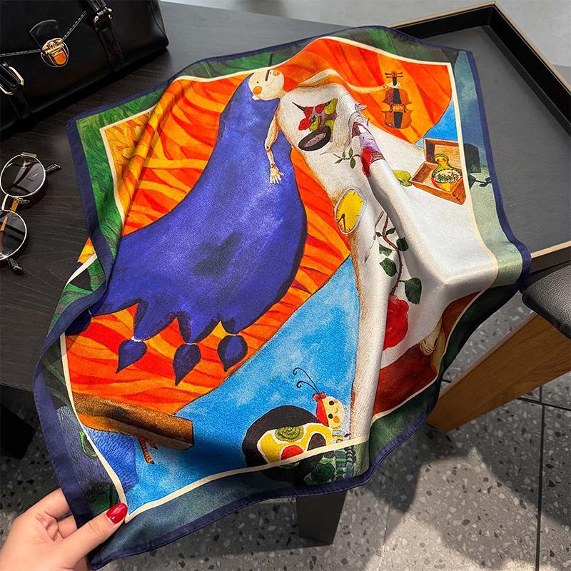 100% Silk Scarf Plum Blossom Pattern Square Scarves for Women Wrap Kerchief Mulberry Silk Bandana Fashion Luxury Headband Hijab