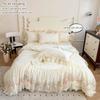 3Pcs Korean Style Duvet Cover Set (1*Duvet Cover + 2*Pillowcase, Without Core), Lace Embroidery Bedding Set