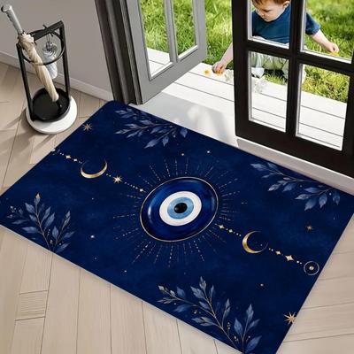 Evil Eye Area Rug Carpe Non Slip Floor Mat, Navy Blue Background Washable Welcome Rug for Front Door Entryway