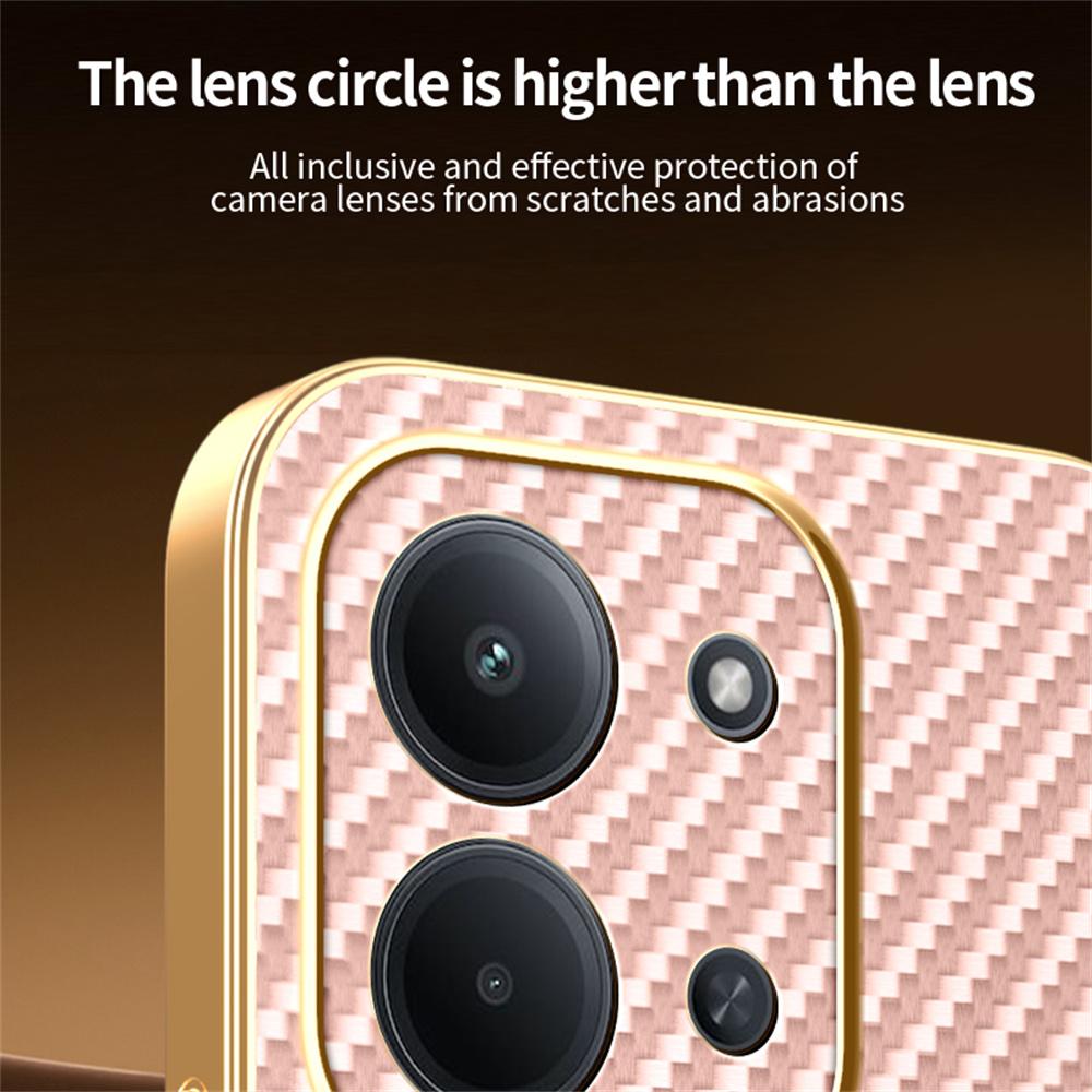 Для Xiaomi Redmi 15C 4G (Глобальный) (171 мм) Чехол для телефона Текстурированный под углеволокно Гальванизированная задняя крышка из ТПУ