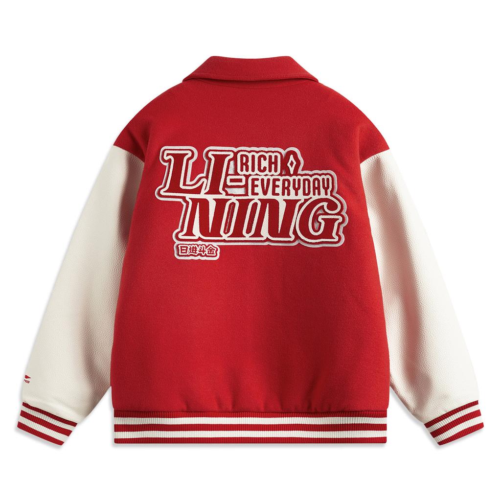 Li Ning Daily Prosperity Series Cny Comfortable Casual American Simple Baseball Collar Loose Shoulder Cotton Jacket Men Jacket Cinnabar-Red AJMV033-1