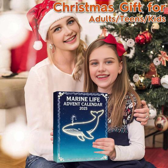 Адвент-календарь «Морская жизнь» 2025 24 дня Акриловые украшения на подводную тематику Рождественская коробка для обратного отсчета для развлечений