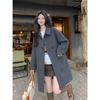 Gray Wool Coat Women Autumn Winter Middle Long Length Petite Pure Color Button Design Outerwear