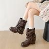 Queen Fan Brown British Style Thick Heel Boots Women's 2025 New Autumn Vintage Stacked Pants Tube Boots