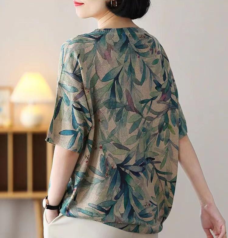 Dimanaf 2024 летние женские футболки, летние стильные рубашки с принтом листьев, красочные элегантные топы с цветочным принтом, свободные повседневные футболки