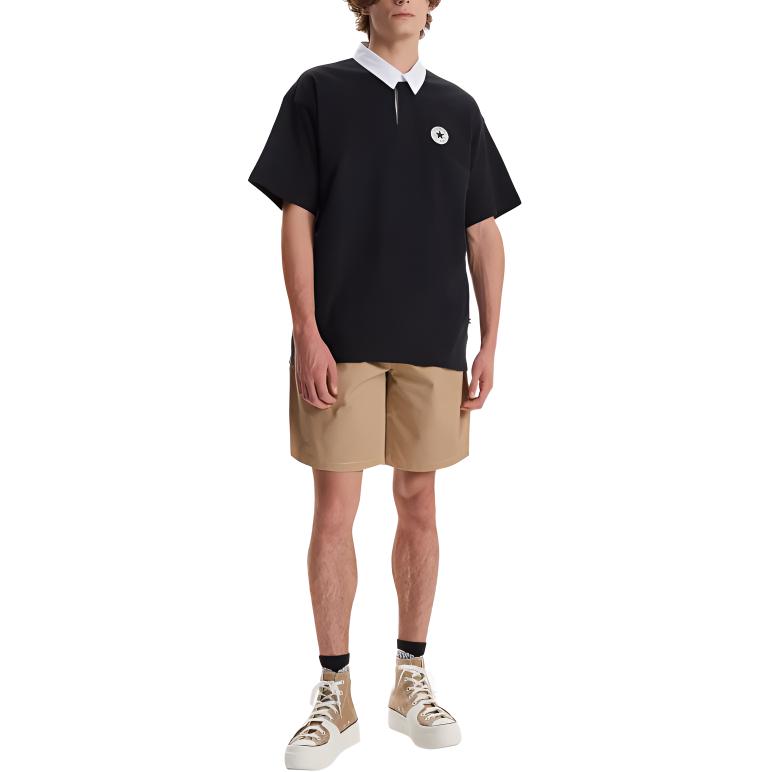 Converse Polo Shirts Men's Black Polo Collar Moderate Straight Fit 10025229-A01