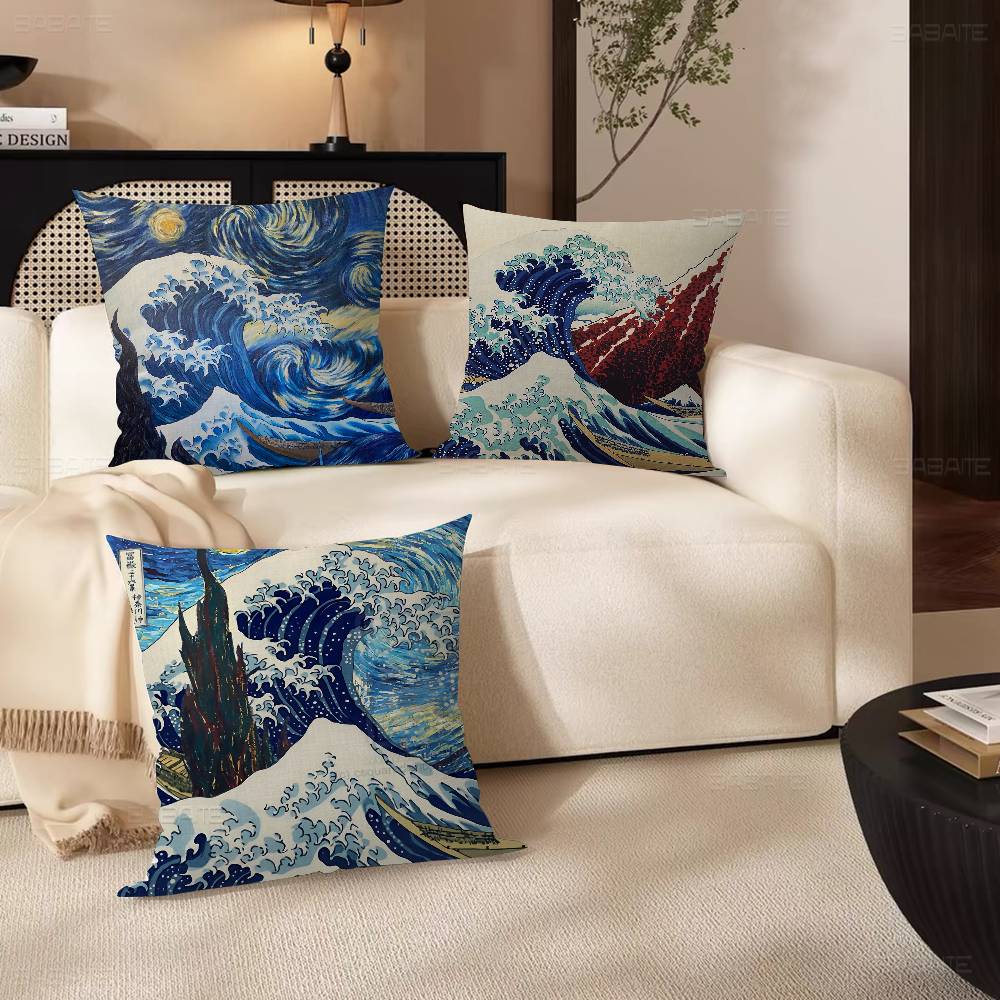 Наволочка «Большая волна в Канагаве» для спальни и гостиной, декоративная наволочка для подушки для дивана