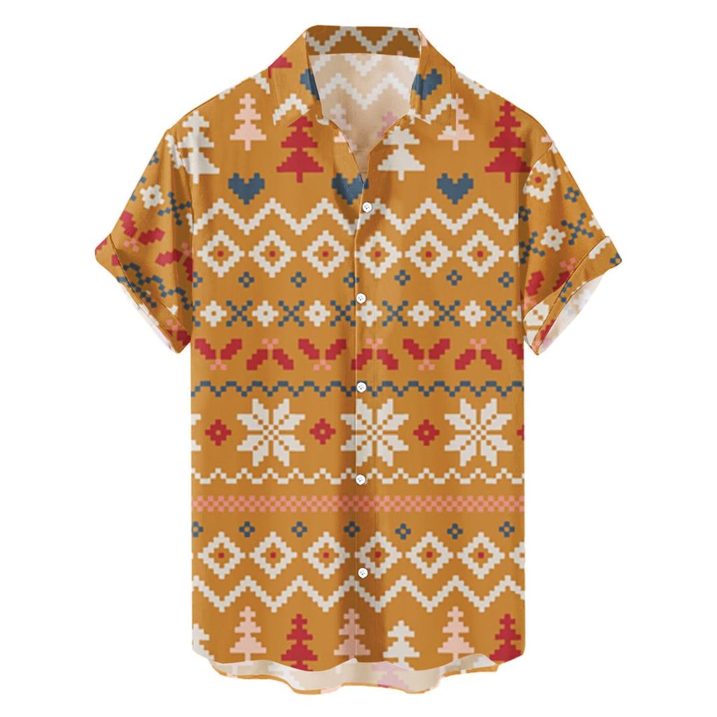 New Christmas Printed Shirt Theme Casual Fashion Spring and Autumn Men's Short Sleeve Shirt