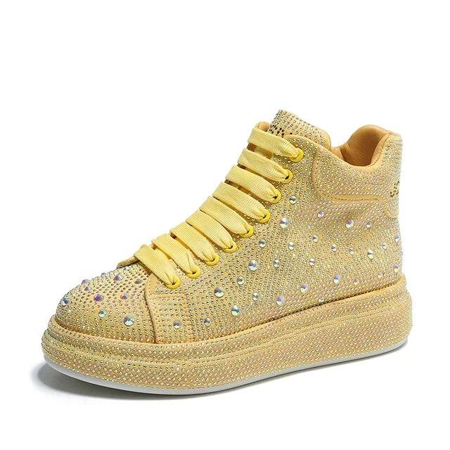 Новые осенние женские туфли на платформе со стразами, белые серебряные туфли на толстой подошве, кроссовки с блестящими кристаллами, трендовые повседневные ботильоны 43
