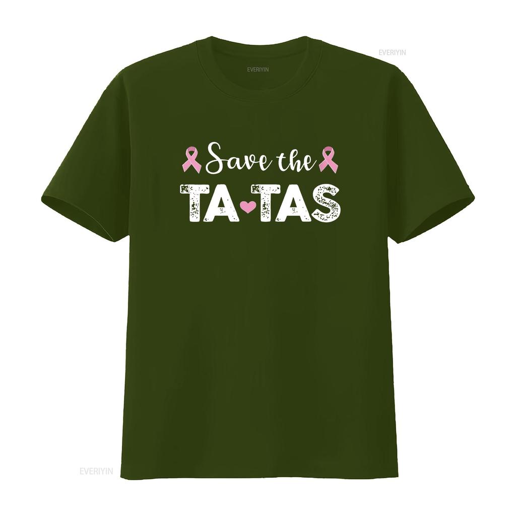 Womens Breast Cancer Awareness Save The Tatas Funny Round Neck T Shirt Black vintage Washed Stretched Slightly fashion