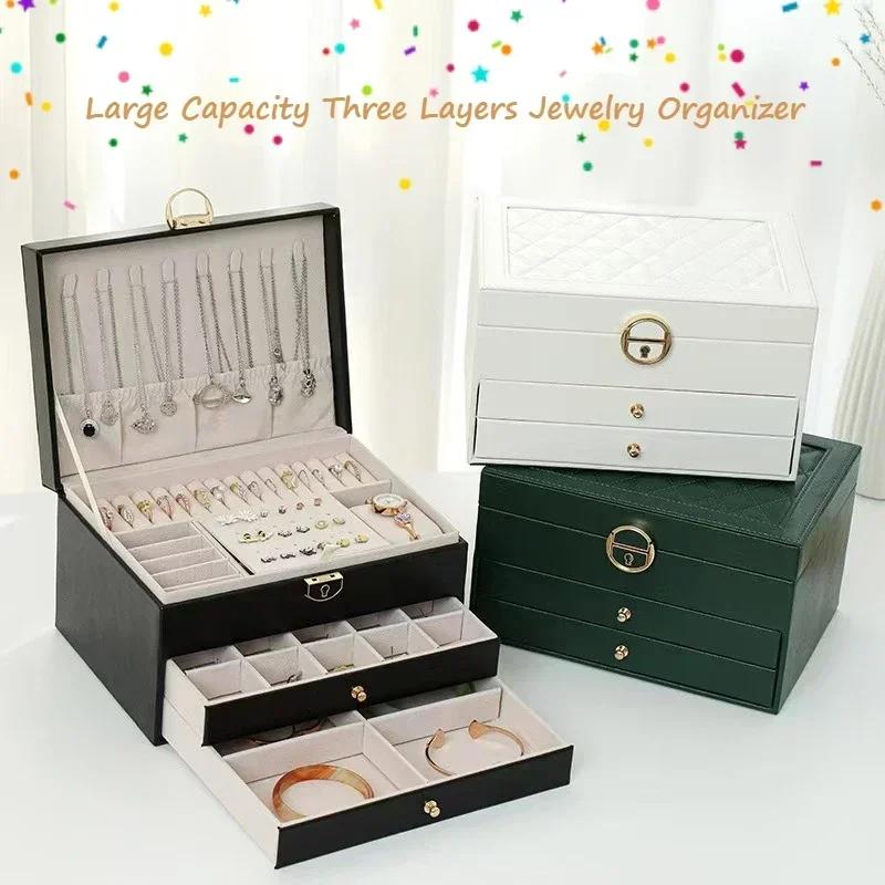 Three-layer Jewelry Storage Box for High-end Exquisite Necklaces, Earrings,Gold Jewelry and Hand Accessories with Large Capacity