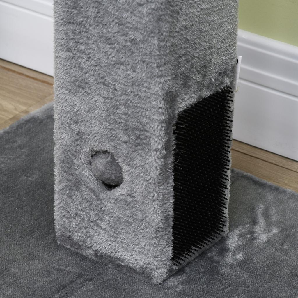 Cat Scratching Post with 2 Toy Balls and Brush, Made of Wood, Jute and Plush, 59.5x39x79 cm, Grey