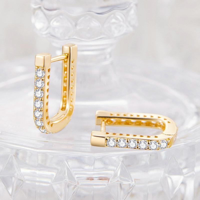 BAMOER 925 Sterling Silver Classic U-shaped Ear Buckles Earrings for Female Shining Zircon Earrings Fine Jewelry Gift