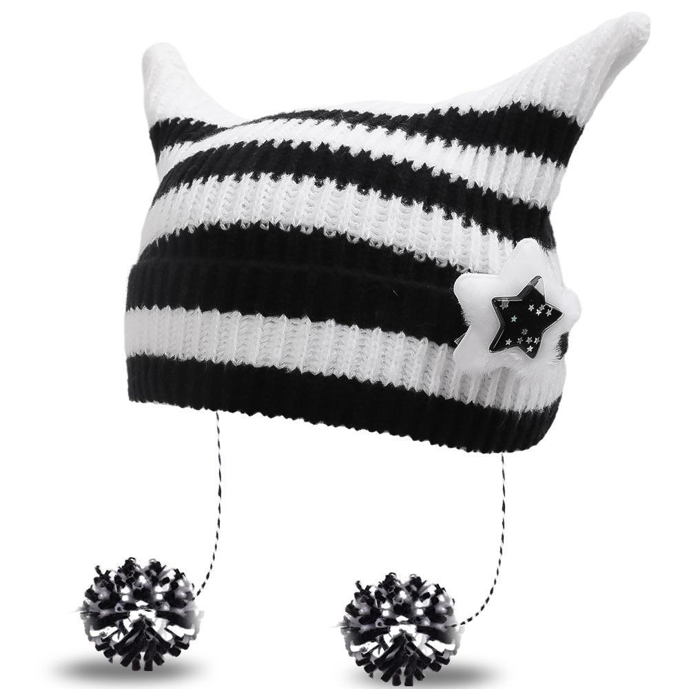Y2K Cat's Ears Knitted Hat Star Warm Cap Fashion Slouchy Knitted Beanies Cycling