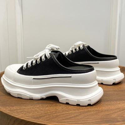 Холщовая обувь для ленивых платформ и маффинов, 7 см, с носком для улицы, летние новые полутапочки, женские модные спортивные туфли