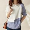 Fashion Striped Patchwork Loose Round Neck Shirts for Women Spring Autumn Casual Pullover Blouses Women Elegant Slim Fit Shirt Female Clothing 26594