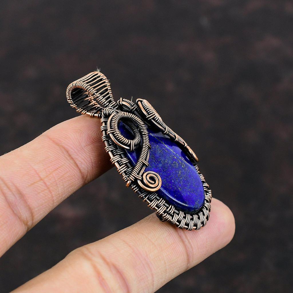 Подвеска из лазурита, медная проволока, обернутая подвеска, антикварные ювелирные изделия, медные украшения ручной работы, подвеска из натурального драгоценного камня, подарок для него, женская подвеска