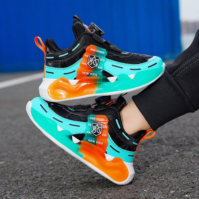 Unisex Sports Shoes Children Luminous Sports Shoes Thick Bottom Fashionable Boys Sports Shoes Rotating Button Girls Sports Shoes