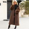 Женские шубы из искусственного меха с длинным рукавом, с открытым швом, длинные куртки с V-образным вырезом, плотное пальто, элегантная женская верхняя одежда на осень и зиму