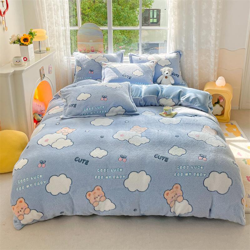 Pink Thick Fleece Flower Duvet Cover For Girls Winter Warm Flannel Quilt Cover 1Pc 150Cm Size Girls' Bedding Funda Nordica Cama