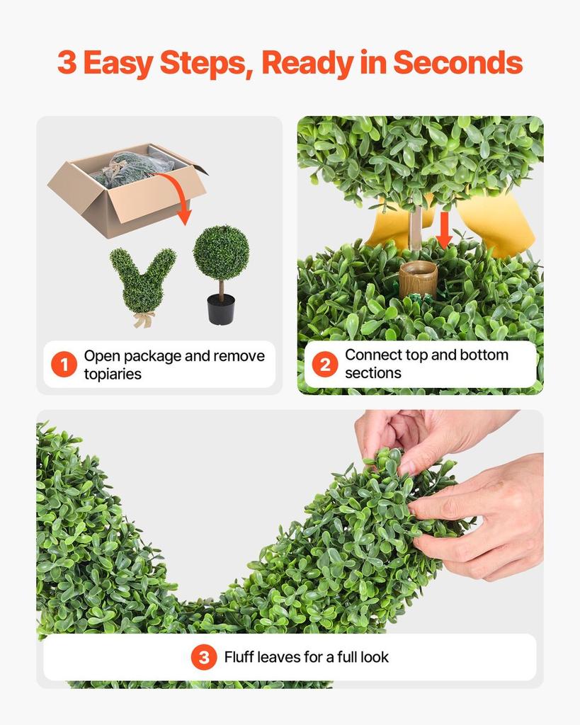 Artificial Topiary Bunny-Shape Boxwood Ball, 2 Set 914mm Faux Boxwood Plant Balls, Fake Silk Tree Look Real, Easy Assembly for Decor Front Porch