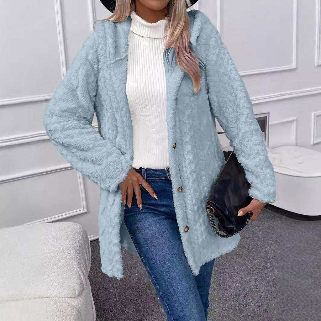 Women's Solid Color Fashion Casual Warm Fashion Diamond Plush Hooded Cardigan Coat