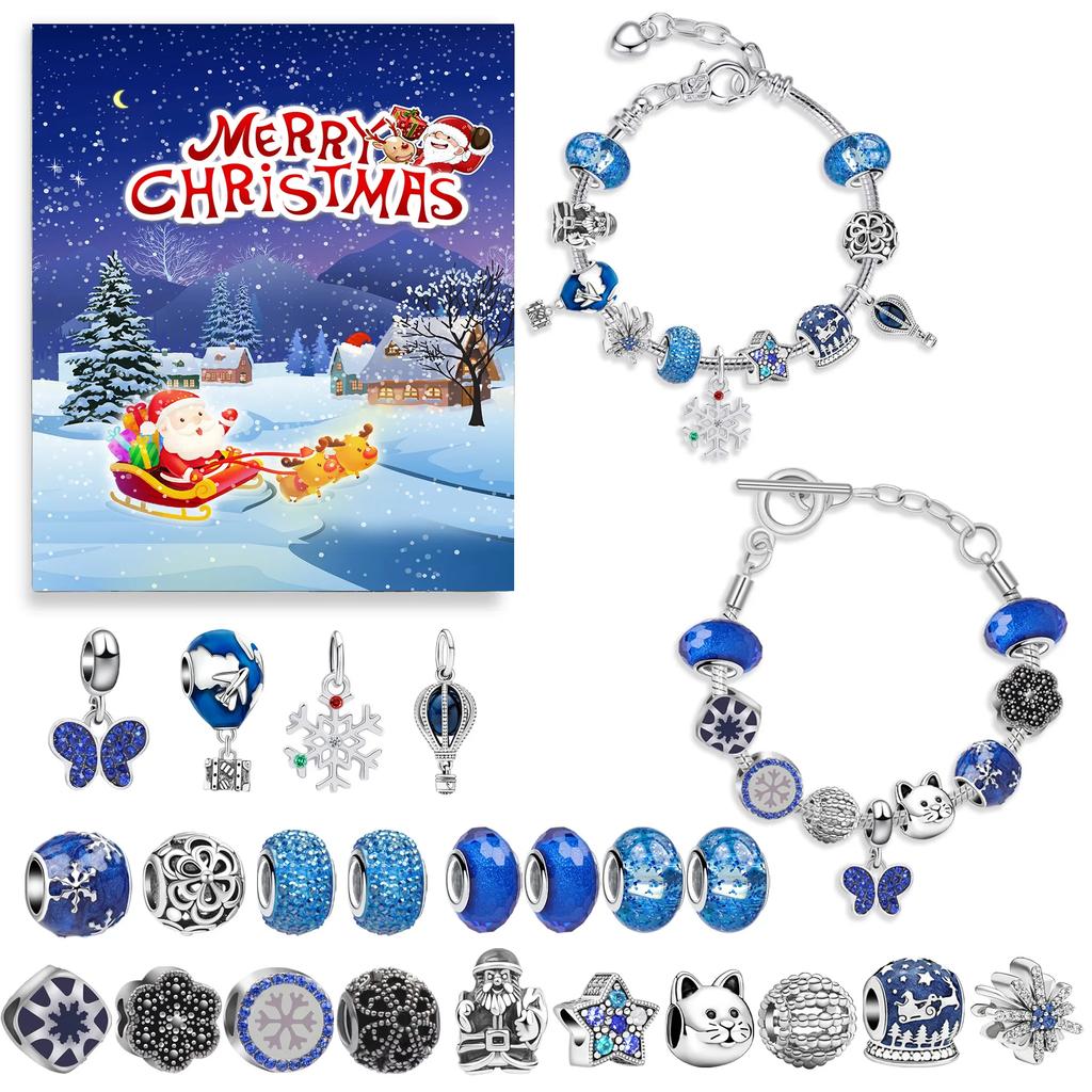 Surprise Blind Box Kit 24 Countdown Calendar Advent Christmas Charms Bracelet Kit DO IT YOURSELF Creativity Ornaments Christmas Child Gifts