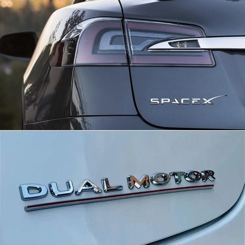 3D ABS Logo DUAL Motor SPACEX Letters Nameplate Car Emblem Rear Trunk Badge Decal Sticker For Tesla Model 3 Y S X Accessories