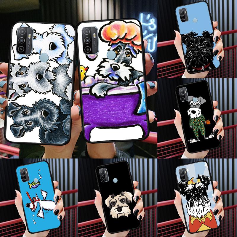 Cartoon schnauzer dog Case For Oppo A58 A78 A98 A15 A16 A17 A52 A72 A76 A96 A54 A74 A94 A57 A77 A54S A57S Cover