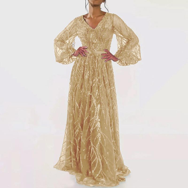 Европейское и американское платье с пайетками, простое V-образный вырез, бахрома, бусины, шнуровка, длинное вечернее платье