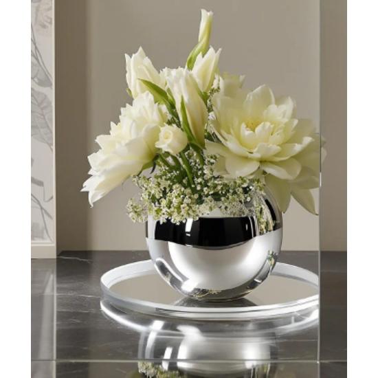 Ваза Paşabahçe, декоративная зеркальная стеклянная блестящая ваза серебристого цвета, стильная