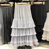 2025 ранняя новая эластичная талия кружево кружево сращивание слово большой маятник иностранный стиль серая торт юбка длинная юбка