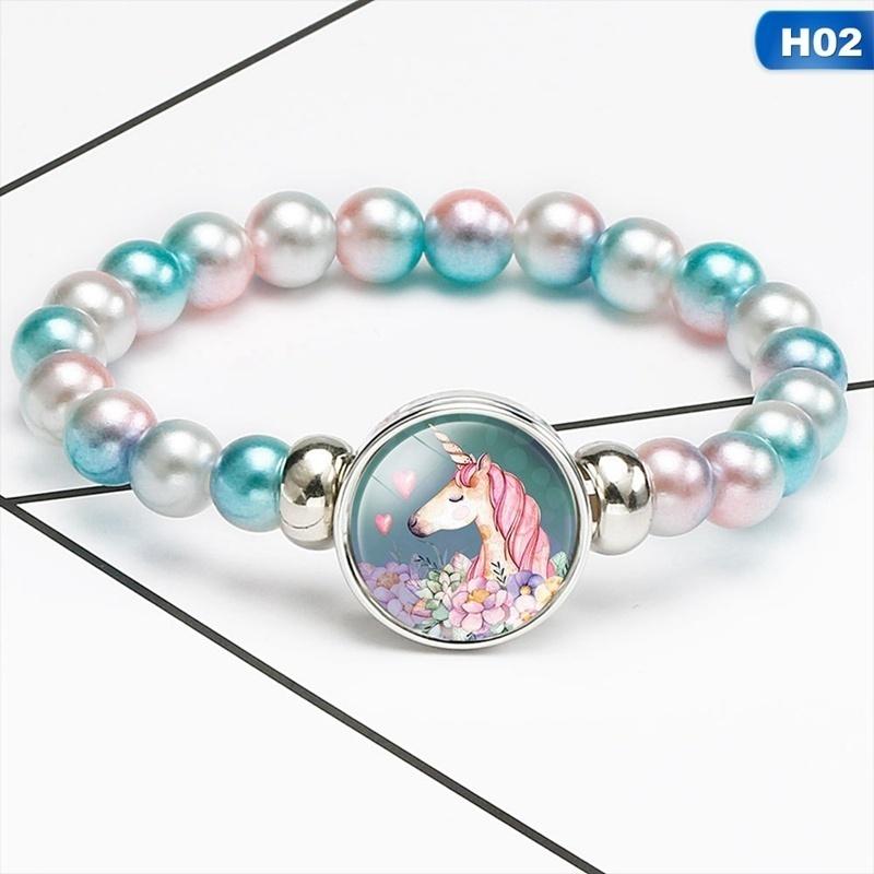 12 Styles Rainbow Unicorn Glass Beads Bracelets & Bangles For Kids Girls Party Accessories Gifts