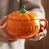 300ML Halloween Pumpkin Shaped Ceramic Cup Kawaii Soup Mug With Lid Oatmeal Cup Creative Water Cup