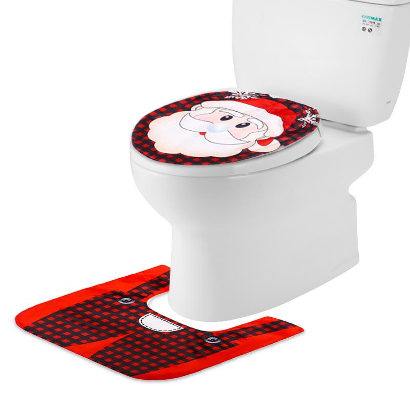 2 шт. чехол для сиденья унитаза с рисунком Санта-Клауса, красный коврик для ванной, контурный коврик, набор рождественских украшений для дома