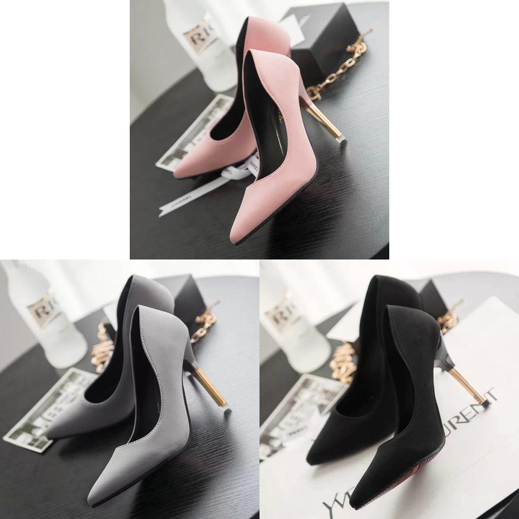 High Heels For Women With Metal Accents And Pointed Toe For Office And Nightclub Wear