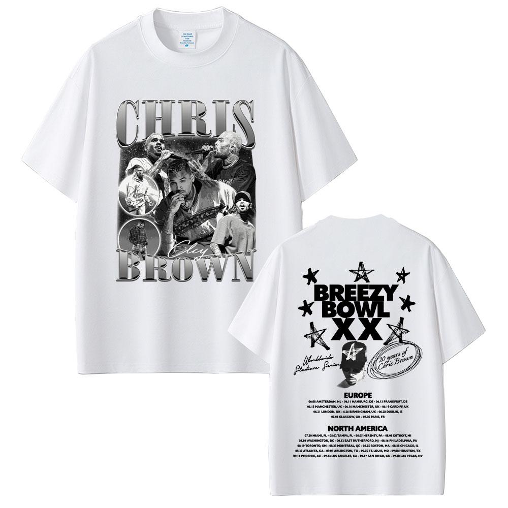 Rapper Chris Brown Breezy Bowl XX 2025 Tour Tshirt Unisex Women Hip Hop Fashion Casual T Shirts Unisexs Cotton Oversized Tshirts