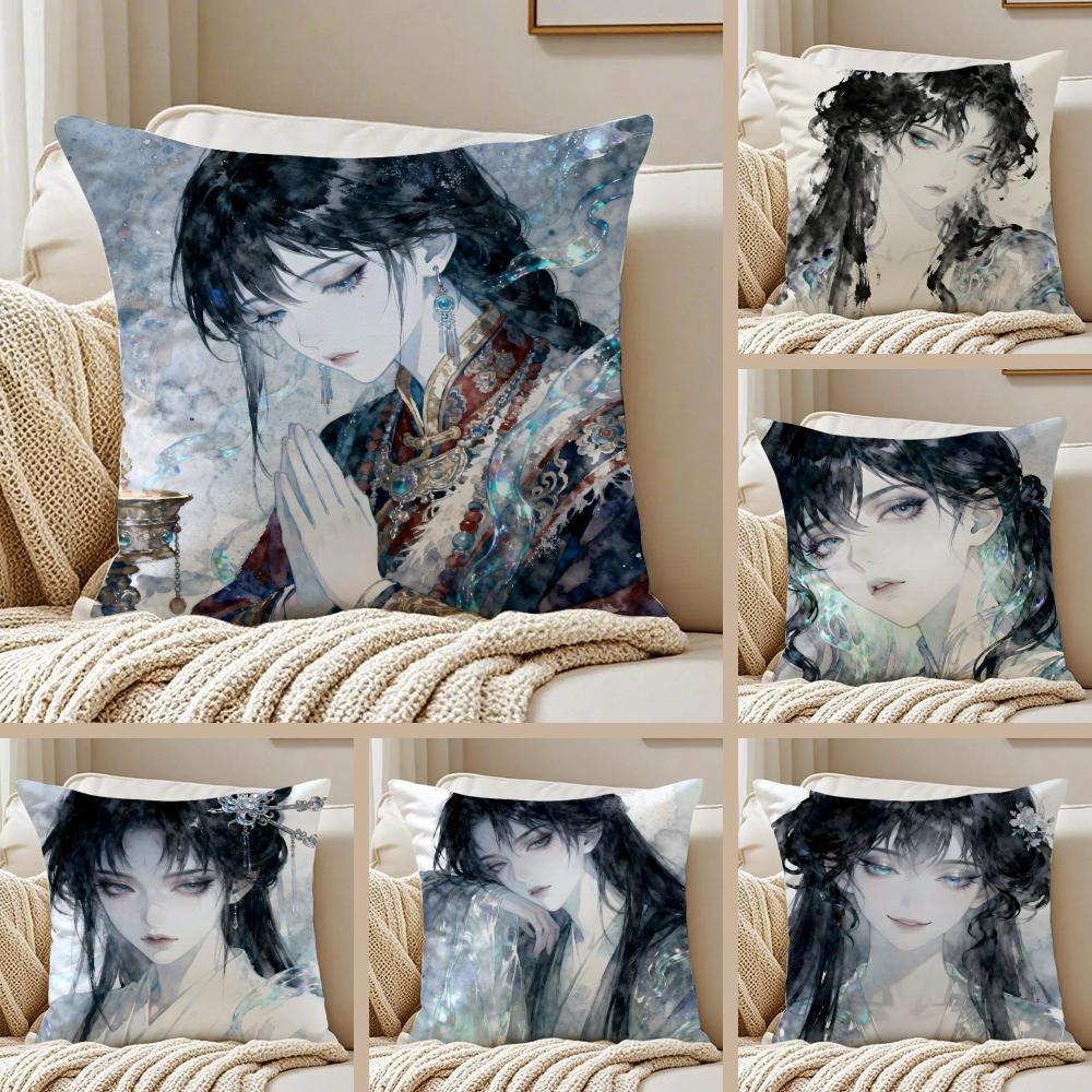 Elegant Nine Phases of Ink Painting Art Cushion Cover Pillowcase Antidustmite Invisible Zipper Short Plush Sofa Cushion